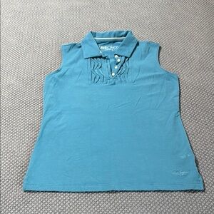 Lady Hagen Blue Polo Tank Golf Top Fitted Buttoned